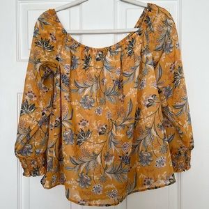 Yellow floral Pink Rose blouse (M)